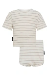Tiny Tribe Stripe Rib T-shirt & Shorts Set In Grey