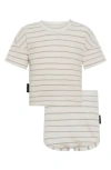 Tiny Tribe Stripe Rib T-shirt & Shorts Set In Neutral