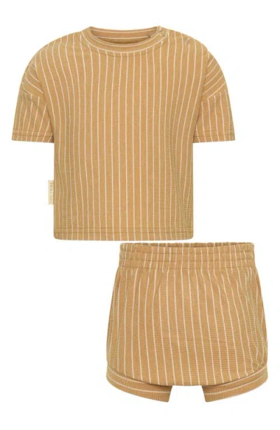 Tiny Tribe Babies'  Stripe Rib Top & Shorts Set In Brown