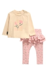 TINY TRIBE TINY TRIBE SWEET FLOWERS LONG SLEEVE T-SHIRT & SKIRTED LEGGINGS SET