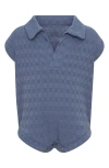 Tiny Tribe Textured Knit Polo Romper In Blue