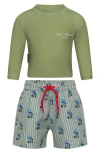 Tiny Tribe Babies'  Wave Core Two-piece Rashguard Swimsuit In Green