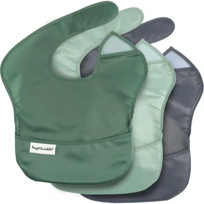 Tiny Twinkle Kids'  Mess-proof And Waterproof Baby Food  Bpa-free Bib W/adjustable Closure 3pc In Green