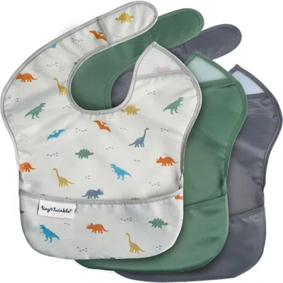 Tiny Twinkle Kids'  Mess-proof And Waterproof Baby Food  Bpa-free Bib W/adjustable Closure 3pc In Green