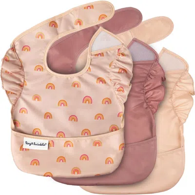 Tiny Twinkle Kids'  Mess-proof And Waterproof Baby Food  Bpa-free Bib W/adjustable Closure 3pc In Pink
