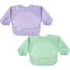 Tiny Twinkle Kids'  Mess-proof/waterproof 2-pack Long-sleeve Bib In Green