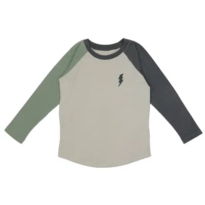 Tiny Whales Kids' Boy's Bolt Long Sleeve Raglan Tee In Vintage Black Natural Pine In Multi