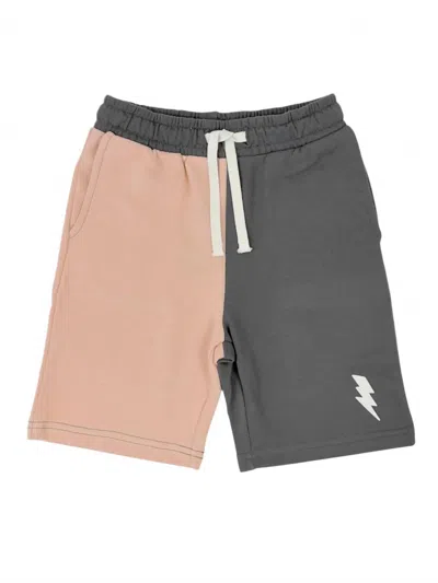 Tiny Whales Kids' Boy's Bolt Sweat Shorts In Coral / Vintage Black In Multi