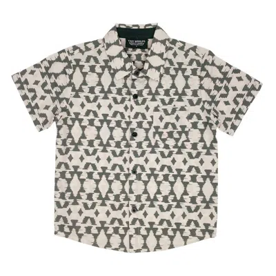 Tiny Whales Kids' Boy's Camp Button Up In Black & White In Multi