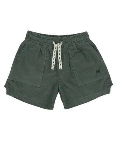 Tiny Whales Kids' Boy's Lightning Bolt Dad Shorts In Pine In Silver