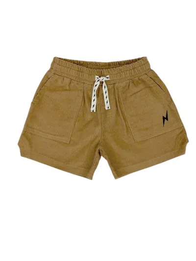 Tiny Whales Kids' Boy's Lightning Bolt Dad Shorts In Sand In Beige
