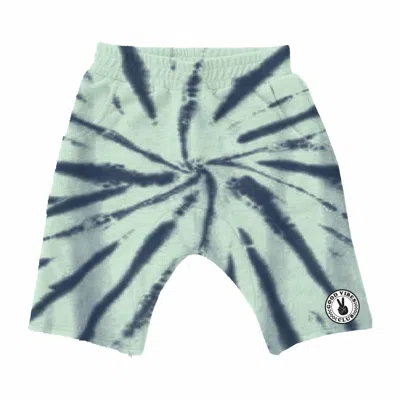 Tiny Whales Kids' Boy's Low Tide Jogger Shorts In Seafoam Navy Tie Dye In Green