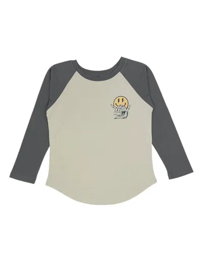 Tiny Whales Kids' Boy's No Sad Days Long Sleeve Raglan Tee In Cinder / Vintage Black In Multi