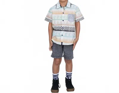Tiny Whales Kids' Boy's Surf And Turf Button Up Shirt In Natural In White