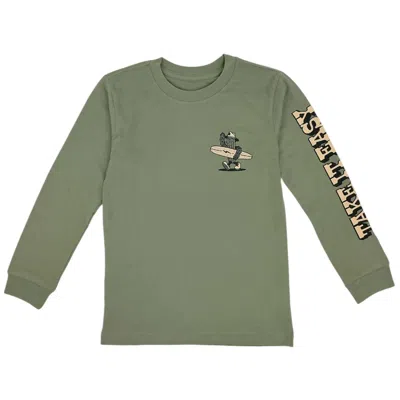Tiny Whales Kids' Boy's Take It Easy Long Sleeve Shirt In Pine In Silver