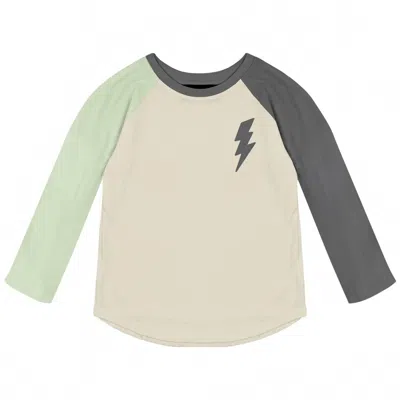 Tiny Whales Kids' Boys Bolt Raglan Tee In Natural/vintage Black/seafoam In Multi