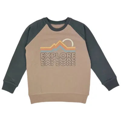Tiny Whales Kids' Boys' Explore Raglan Sweatshirt In Clay/vintage Black In Multi