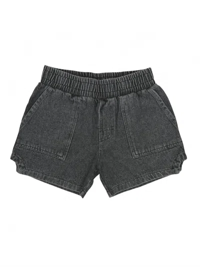 Tiny Whales Kids' Girl's Bodie Dad Shorts In Stonewashed Black Denim In Multi