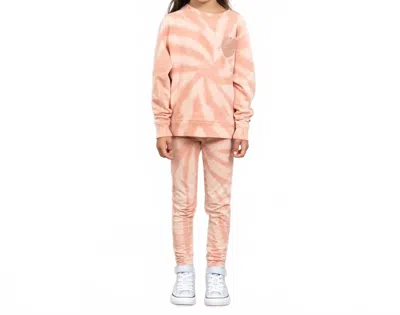 Tiny Whales Kids' Girl's Flower Sweater Top In Faded Pink/rose Tie Dye In Multi