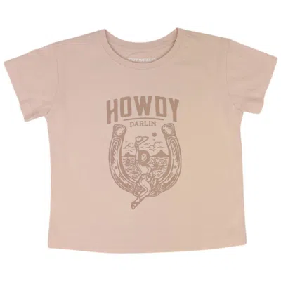 Tiny Whales Kids' Girl's Howdy Darlin' Boxy Tee In Faded Pink In Multi