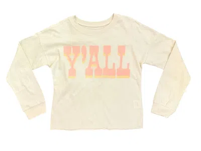 Tiny Whales Kids' Girl's Oversized Long Sleeve Y'all Tee In Sand In Multi