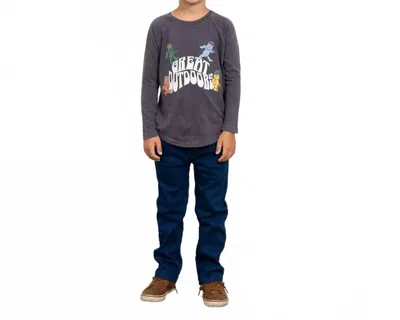 Tiny Whales Kids' Great Outdoors Raglan Tee In Mineral Black In Gray