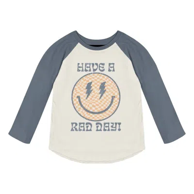 Tiny Whales Kid's Have A Rad Day Raglan Long Sleeve Tee Shirt In Natural/navy In Multi