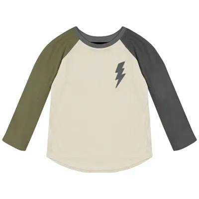 Tiny Whales Kid's Long Sleeve Bolt Tee In Beige In Multi