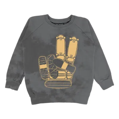 Tiny Whales Kid's Skate More Sweatshirt In Black Tie Die In Gray