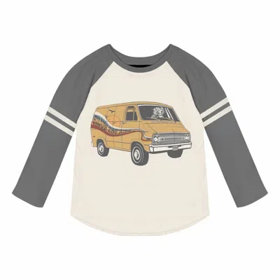 Tiny Whales Kid's Vantastic Long Sleeve Raglan Tee In Natural / Vintage Black In Multi