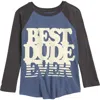 Tiny Whales Kids' Best Dude Ever Raglan Graphic T-shirt In Navy Vintage Blk