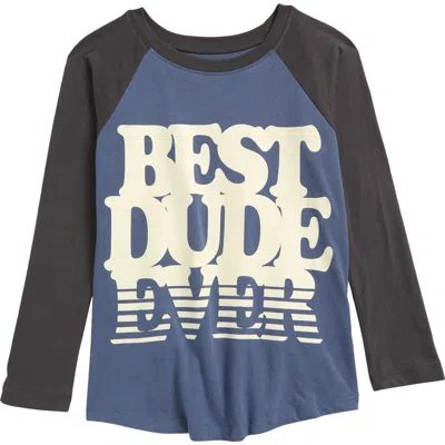 Tiny Whales Kids' Best Dude Ever Raglan Graphic T-shirt In Navy Vintage Blk