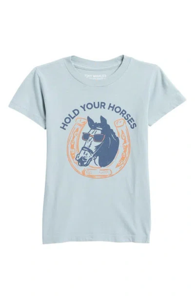 Tiny Whales Kids' Hold Your Horses Cotton Graphic T-shirt In Stone Blue