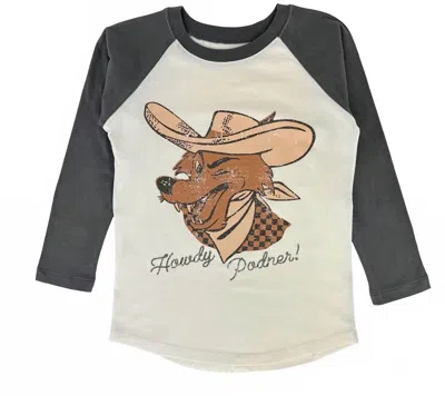 Tiny Whales Kids' Long Sleeve Raglan Top In Howdy Podner In Beige