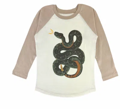 Tiny Whales Kids' Long Sleeve Raglan Top In Snake Pass In Brown