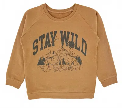 Tiny Whales Kids' Long Sleeve Raglan Top In Stay Wild In Brown