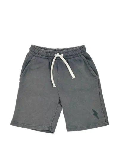 Tiny Whales Kids Road Tripper Sweat Shorts In Black In Gray