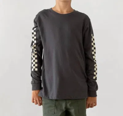 Tiny Whales Kids' Long Sleeve Surfing Rodeo Tee In Faded Black In Gray