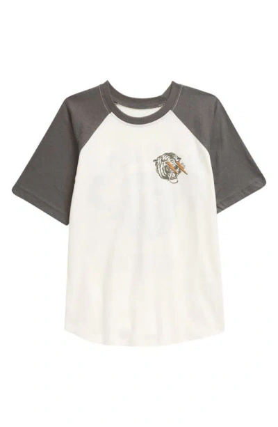 Tiny Whales Kids' Rad Dudes Club Raglan Sleeve Cotton Graphic T-shirt In Natural/ Black