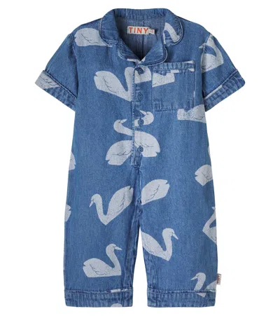 Tinycottons Baby Big Swans Denim Overall In Multi