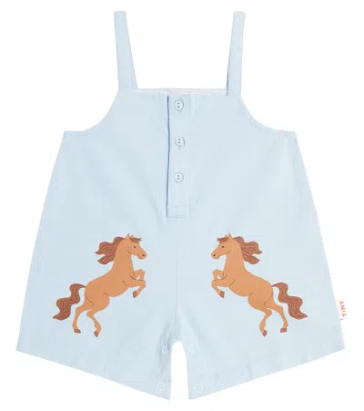 Tinycottons Baby Horses Cotton Playsuit In Blue