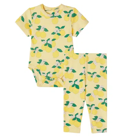 Tinycottons Kids' Baby Oranges Cotton-blend Bodysuit And Leggings In Yellow