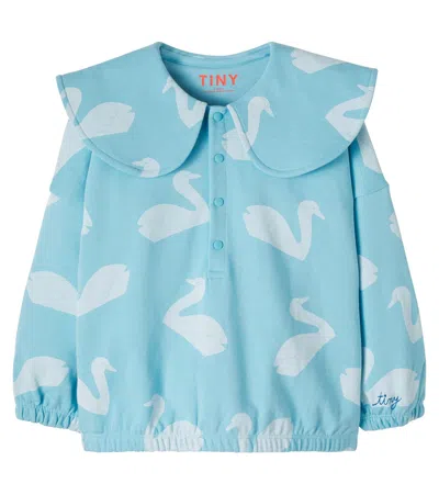 Tinycottons Kids' Big Swans Cotton Jersey Sweatshirt In Blue