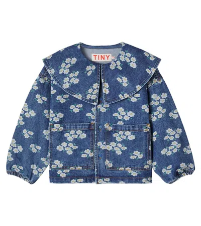 Tinycottons Kids' Blossoms Floral Denim Jacket In Blue
