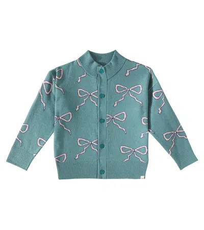 Tinycottons Kids' Bow Cotton And Wool Cardigan In Blue