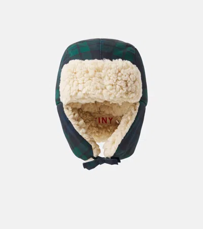 Tinycottons Checked Teddy-trimmed Aviator Hat In Blue