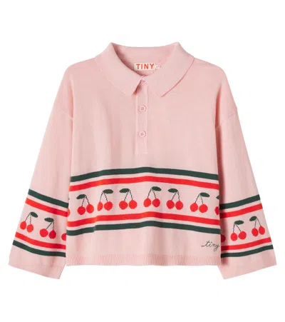 Tinycottons Kids' Cherries Embroidered Cotton Sweater In Pink