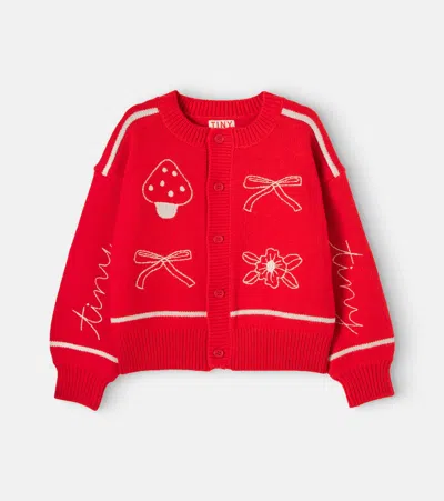 Tinycottons Embroidered Wool Cardigan In Red