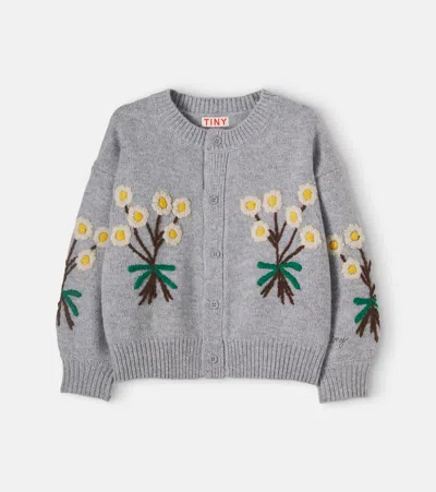 Tinycottons Embroidered Wool Cardigan In Grey