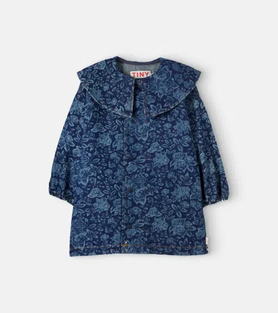 Tinycottons Floral Denim Dress In Blue